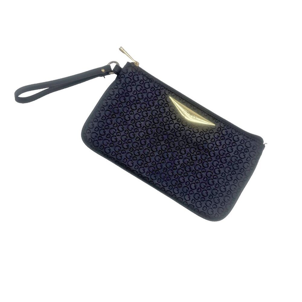 GUESS‎ LOGO black and gold hardware soft case clutch embossed G Faux leather